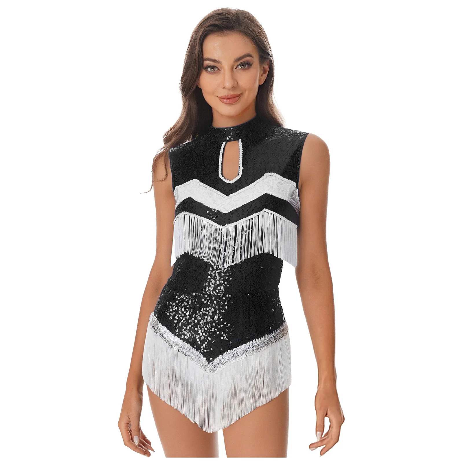 여성용 민소매 라틴 탱고 댄스 드레스, 스팽글 레오타드, 태슬 스커트, 체조, 재즈, 볼룸, 룸바, 살사 댄스 드레스