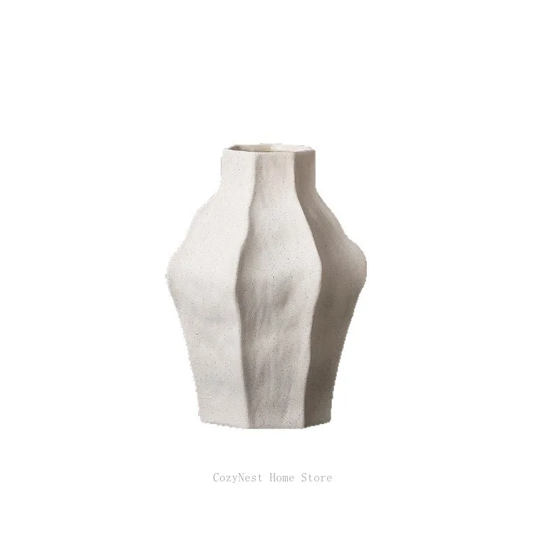 Wabi-Sabi Ceramic Vase with Irregular Form, Textured Clay Ornament for Living Room, Hotel & Guesthouse Decor