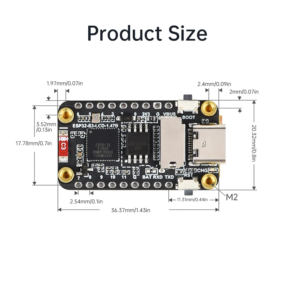 ESP32-S3 1.47 นิ้วหน้าจอ LCD บอร์ดพัฒนา Wifi บลูทูธบอร์ดพัฒนา 172 × 320 ความละเอียด Dual Core ประเภท C