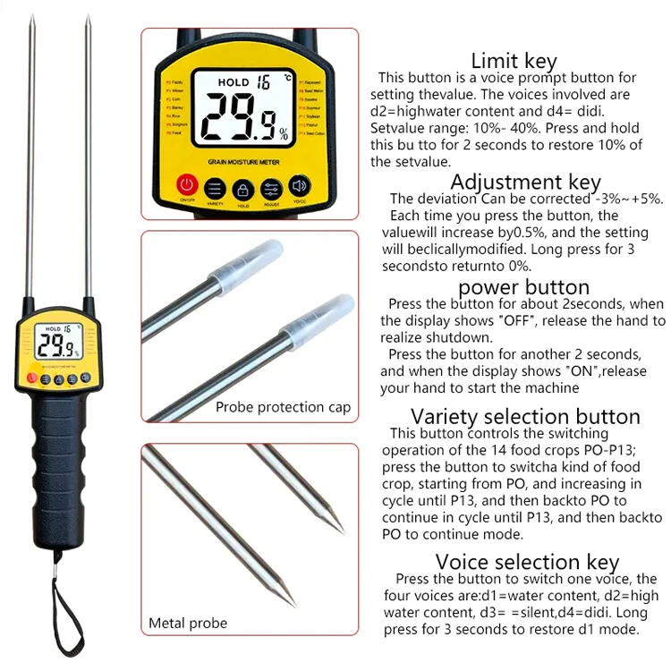 Paddy Wheat Corn Barley Grain Handheld Humidity Meter