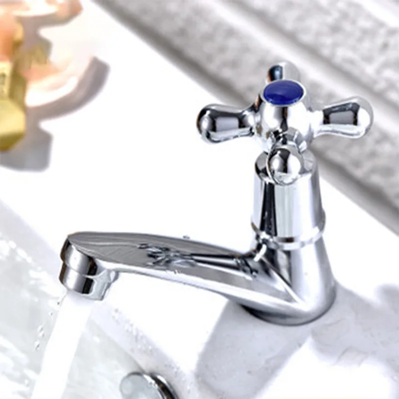 Washbasin Cross Wheel Single Cold Water Faucet Single Hole 4 Points Alloy Bathroom Toilet Kitchen Modern Simple