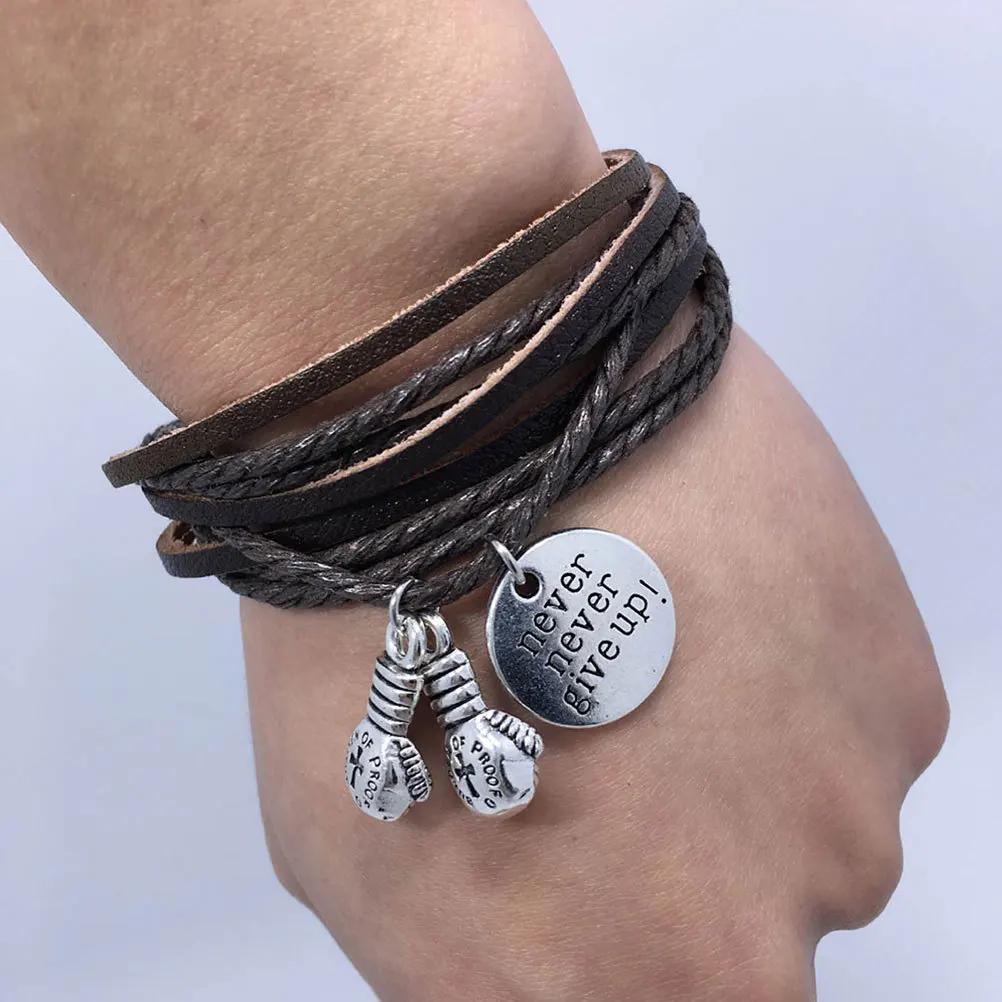 

2Pcs Boxing Gloves Pendants Bracelet Multi-Layer Adjustable Woven Wristband Fade-Resistant Comfortable for Casual Party Date