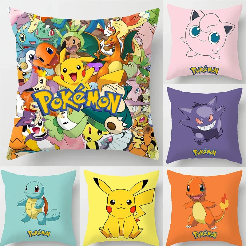 

Pokemon Anime Pillowcase Anime Figure Pikachu Squirtle Charmander Bulbasaur Sofa Car Cushion Lumbar Pillowcase 45x45cm Gift