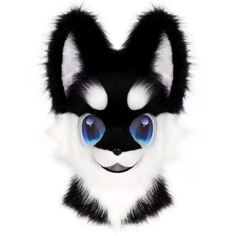 

Plush Fursuit Dog Mask Single Piece Wearable Animal Costume Headgear for Furry Cosplay Cute Mascot Puppy Character Suit