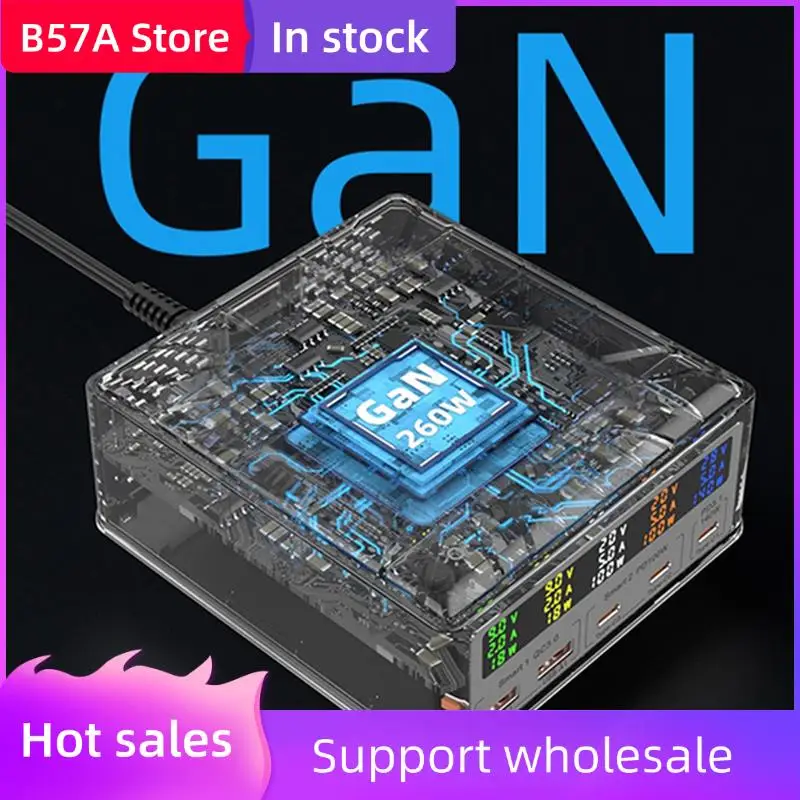 

B57A 260W High Power Laptop Charger Cell Phone Fast Charging QC3.0 PD3.1 Multi-Port Charging Wireless Charging UK Plug