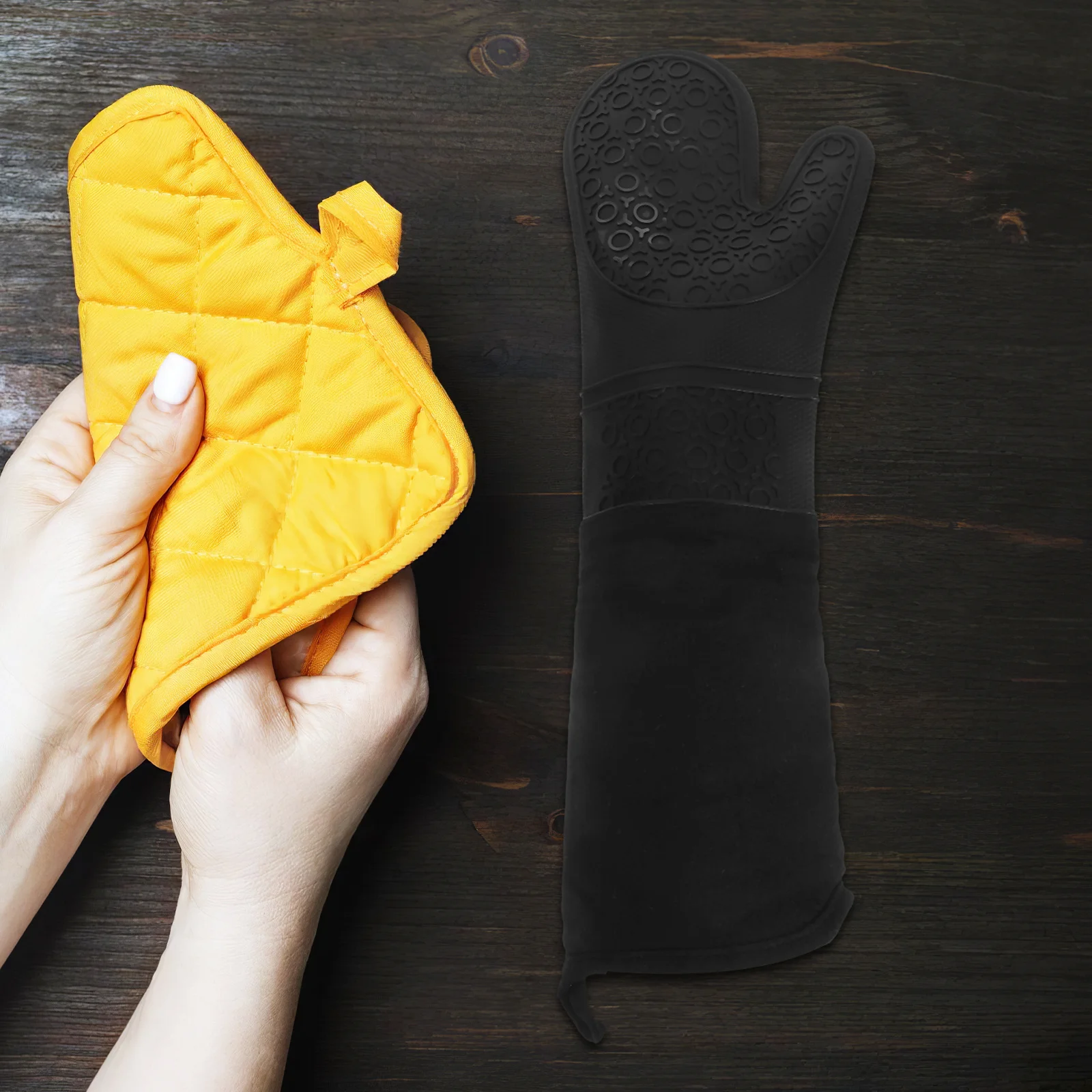 

1Pair Silicone Oven Mitts Heat Resistant Elbow Length Extended Protection Anti-Scalding Non-Slip Kitchen Baking Cooking Gloves