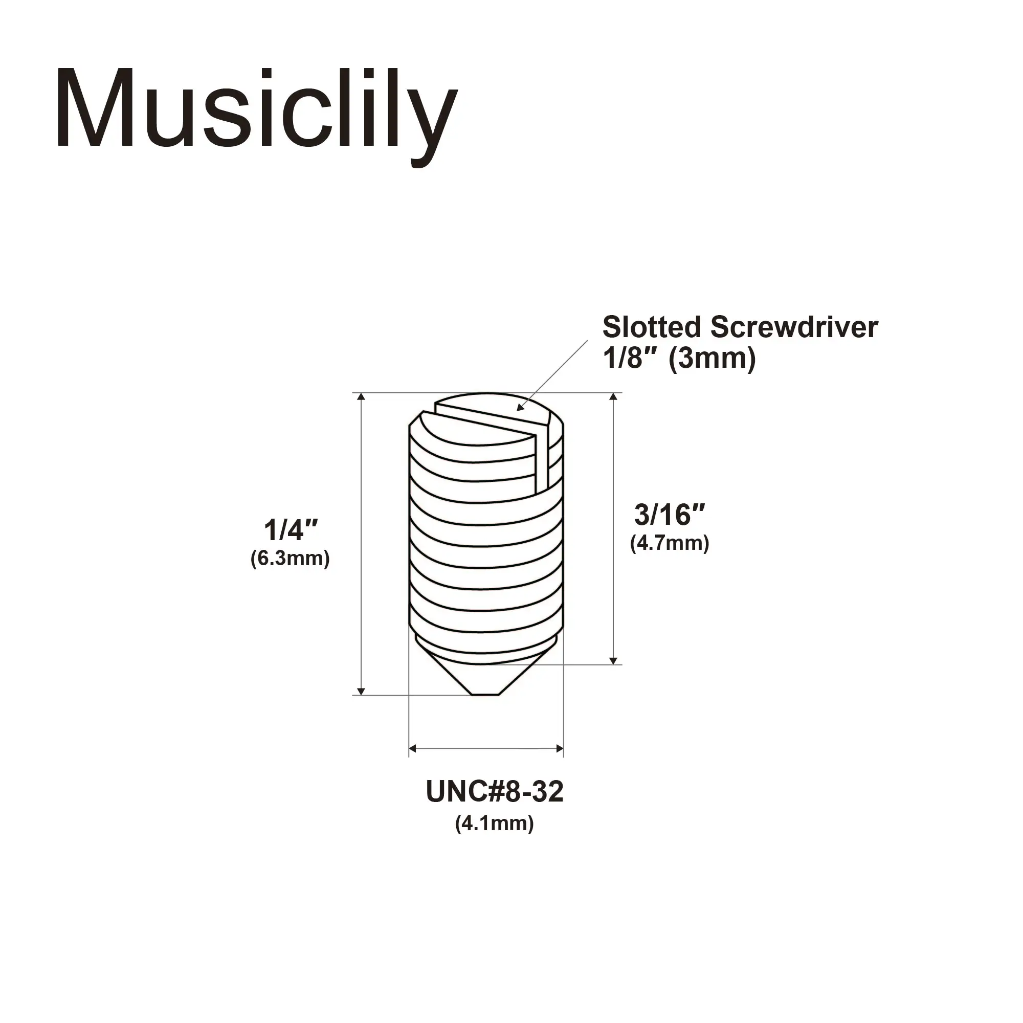 Musiclily Pro UNC#8-32X1/4 Inch Stainless Steel Slotted Cone Point Set Screws for Fender Tele Style Control Knobs (Set of 10)