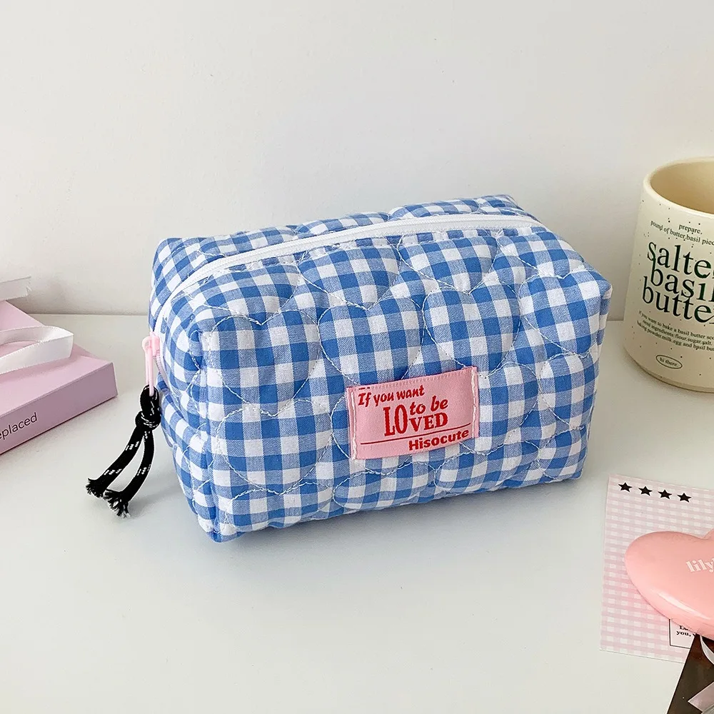 Cute Large Capacity Makeup Bag Multi-Purpose Zipper Quilted Pencil Pouch Cosmetic Organizer Students