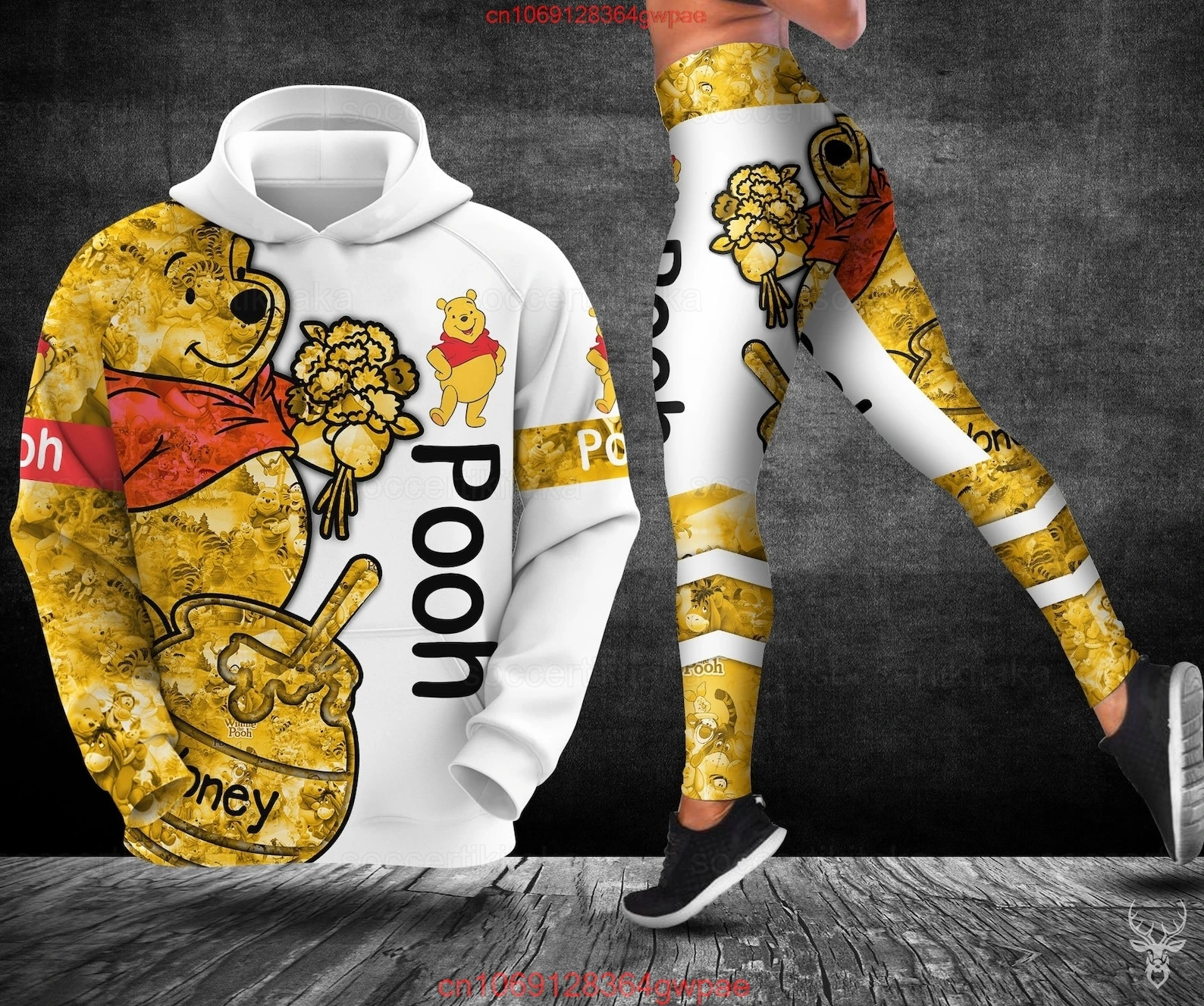 Personalized Winnie the Pooh 3D Hoodie Women\'s Hoodie Yoga Pants Set Disney Yoga Leggings Sweatpants Hoodie Fashion Sports Suit