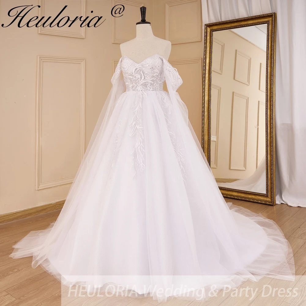 エレガントな A ラインのウェディングドレスオフショルダーレースアップリケブライダルドレスローブデマリーウェディング花嫁ドレス