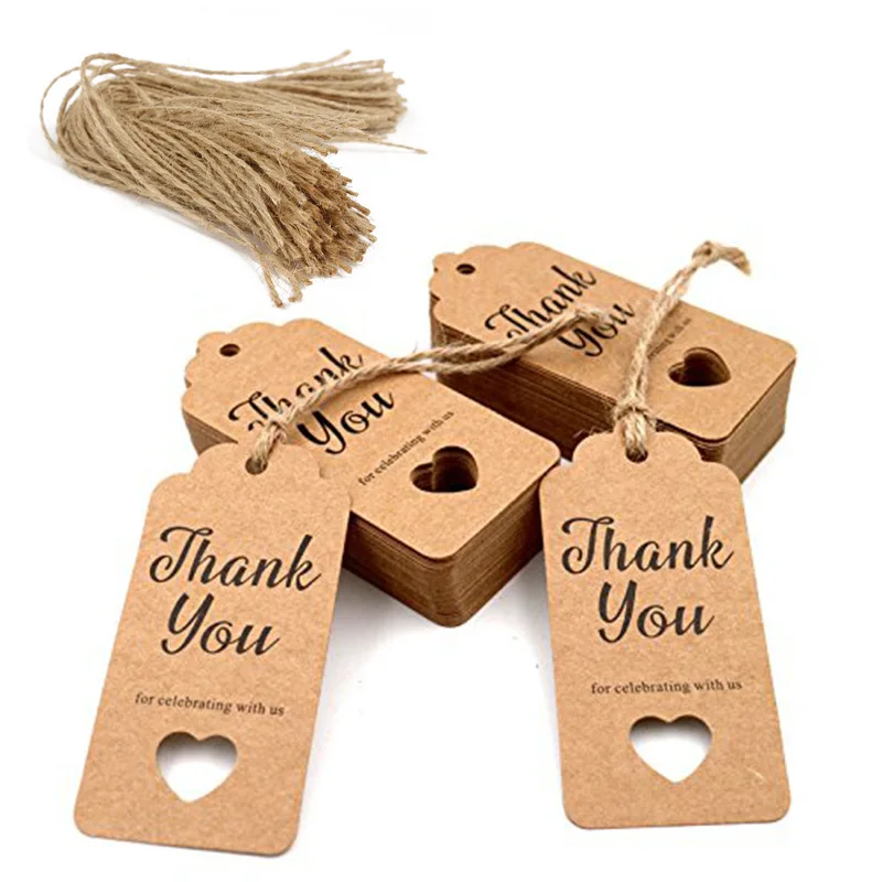 50 Pieces Blank Kraft Paper Tags with Jute Ropes New Year Christmas Party Gift Thank You Cards Wedding Bags Package Love Lable