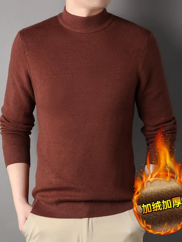 Men's Winter Fce Lined Knitwear Base Layer irt Mink Inteated Velvet f High Ne Inner Wear Pure Color Versatile