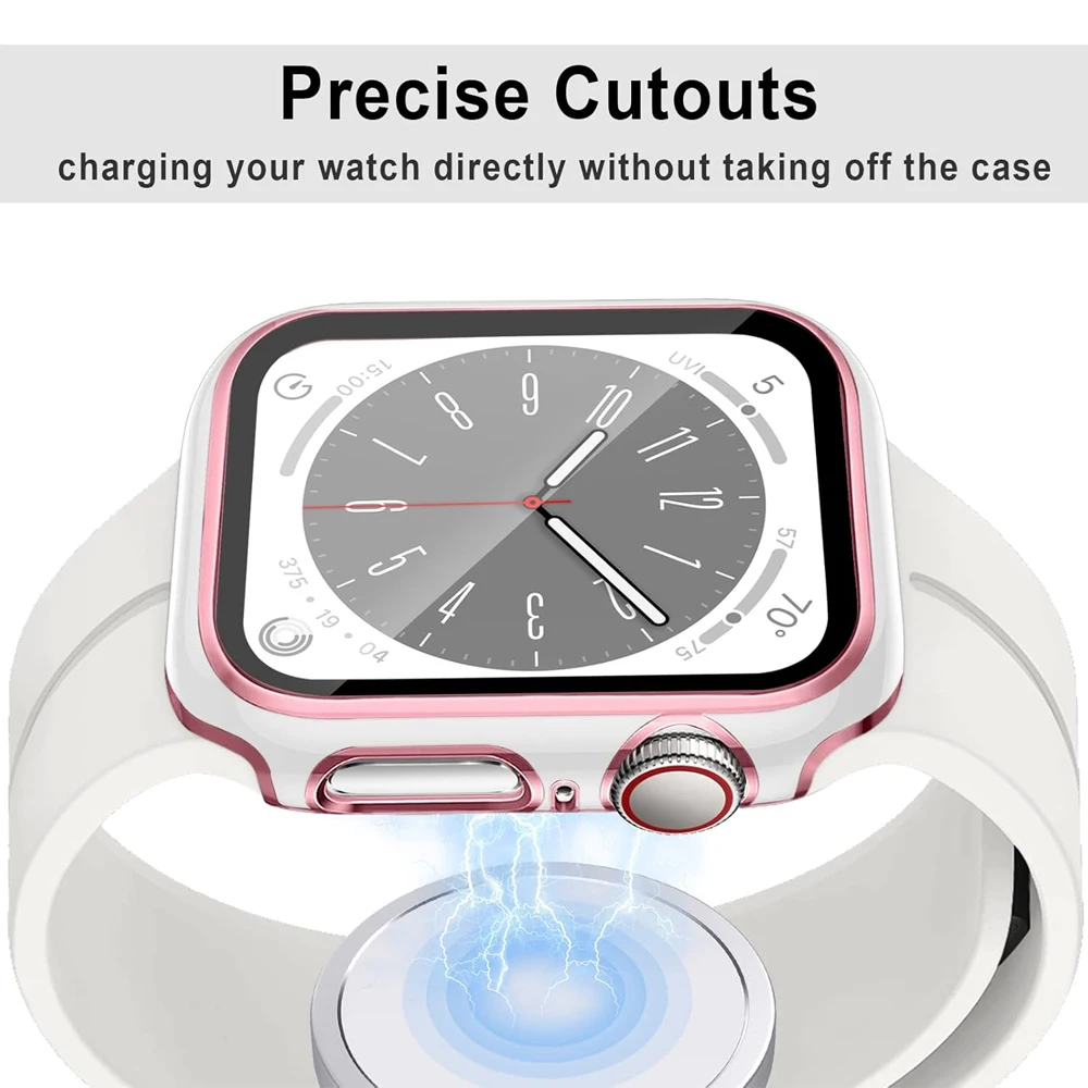 Pelindung Layar untuk Casing Jam Tangan Apple 45Mm 44Mm 41Mm 42Mm 40Mm 38Mm PC Bumper Kaca Antigores + Penutup IWatch Seri 9 8 7 SE 6 5 4