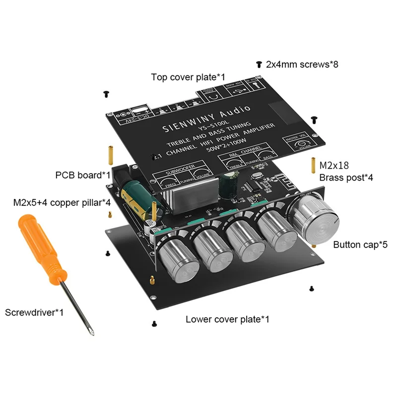 Y22A-YS-S100L Bluetooth 5.0 Subwoofer Amplifier Board 2.1 Channel Audio Amplifier Board Module Digital Power Amplifier Board