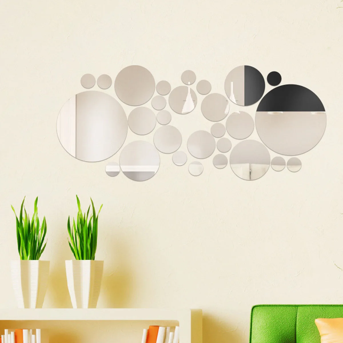 26 PCs 3D Acrylic Mirror Wall Sticker, round Mirror, DIY Bedroom, Bathroom and TV Background Room Sticker Wall Decoration