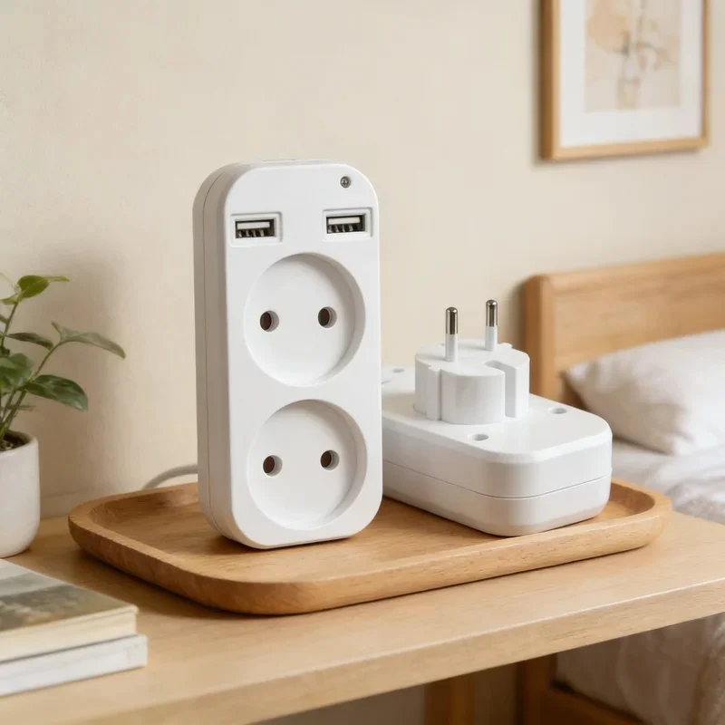 EU Plug Power Strip Wall Socket Adapter, 2 AC Outlets & 2 USB Ports 1200W 250V Portable Charger For Smartphones Tablets