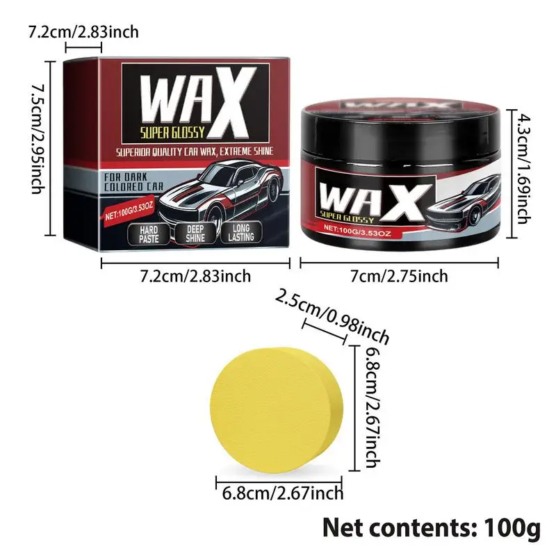 Voertuigwas 100g Autoreiniger Waxpasta Auto Kraswas met spons om te glans en te beschermen voor auto's, vrachtwagens, motorfietsen, campers en meer