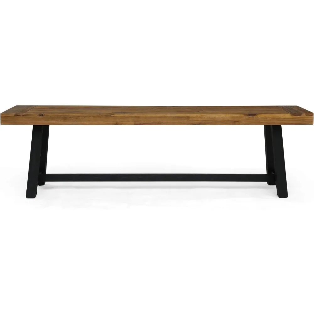 Christopher Knight Home Toby Outdoor Acacia Wood Bench, Sandblast Teak Finish and Black，Durable and Durable, Handcrafted Details