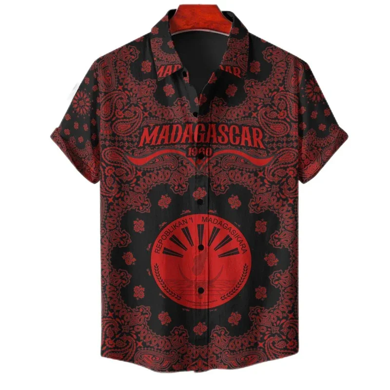 Camisa hawaiana con estampado 3D de mapa de bandera de Madagascar para hombre, camisa de playa con emblema nacional, blusas de manga corta, Tops de solapa para hombre