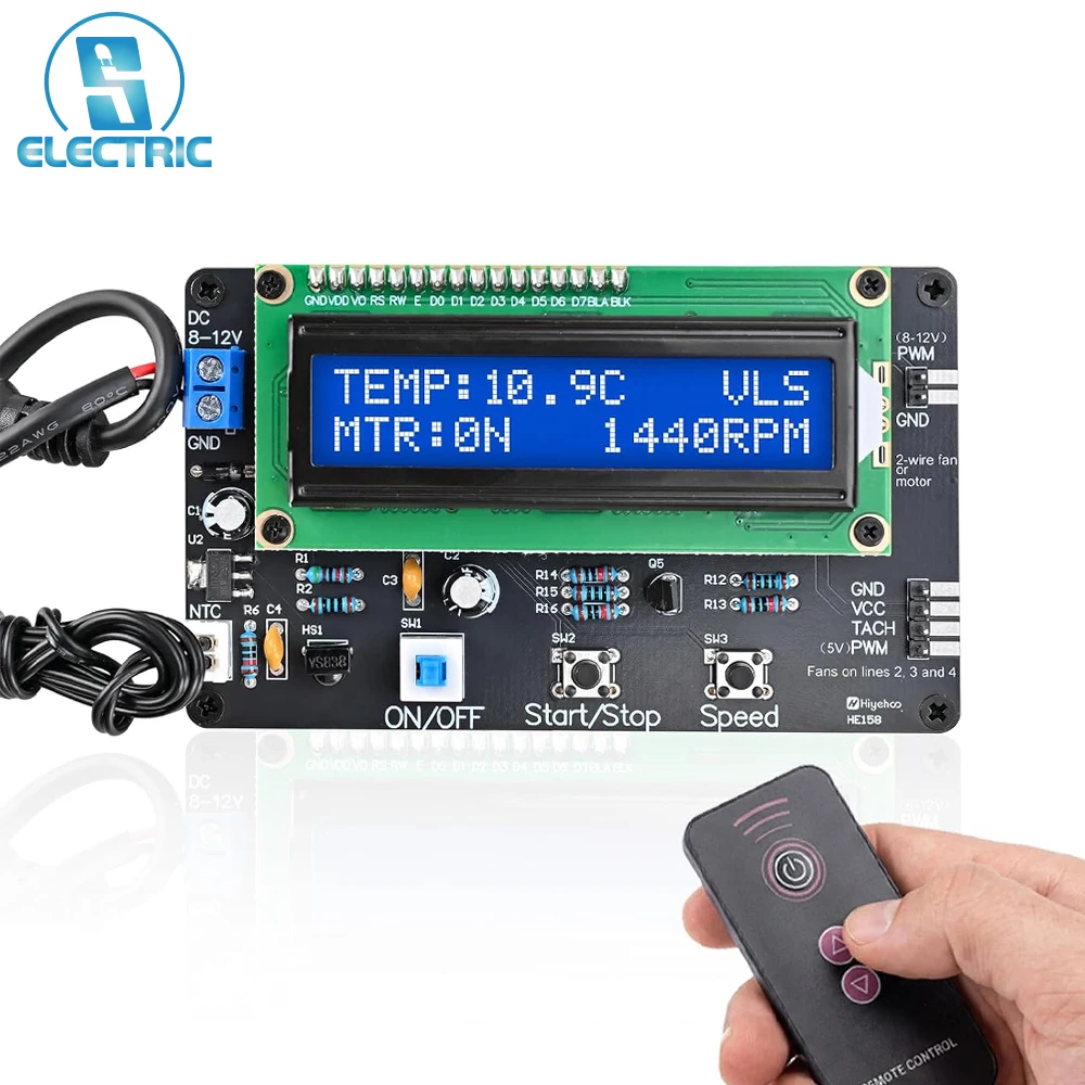 DC 12V PWM Fan Controller DIY Soldering Project LCD Temp Display with IR Remote Adjustable Speed for 2/3/4-Wire PC Cooling Fans