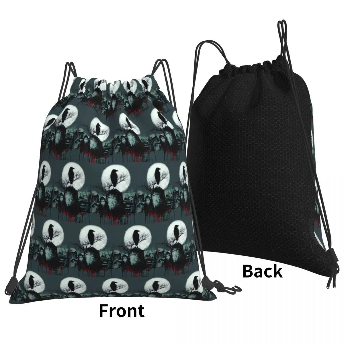 

Raven Graveyard Full Moon Horror Scene Backpacks Fashion Drawstring Bags Sports Bag Book Bags for Travel School