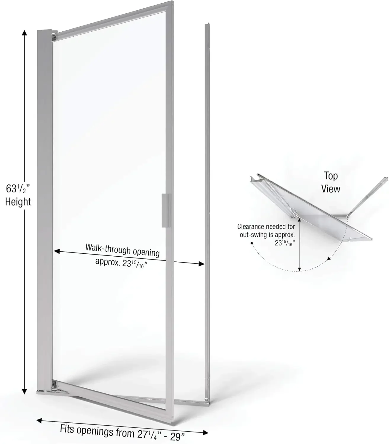

Basco Sopora 27.25- 29 in. Width, Pivot Shower Door, Obscure Glass, Silver Finish