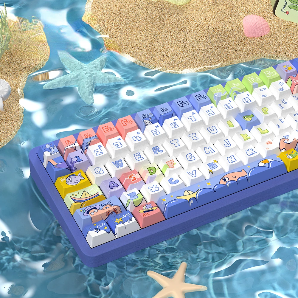 Passing through the ocean theme keycaps 138/158keys Cherry Profile blue and white PBT material suitable for mechanical keyboards