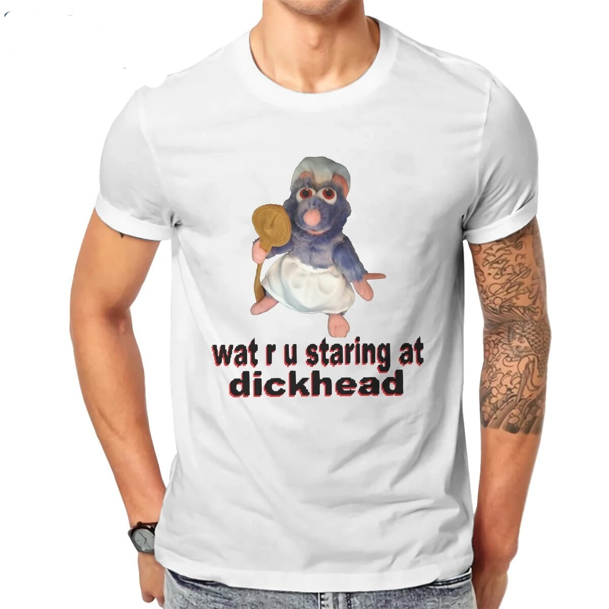 Men T-Shirts  Staring At Dickhead Funny Mouse  Cotton Tee Shirt Short Sleeve Ratatouille T Shirt Crew Neck Tops Graphic