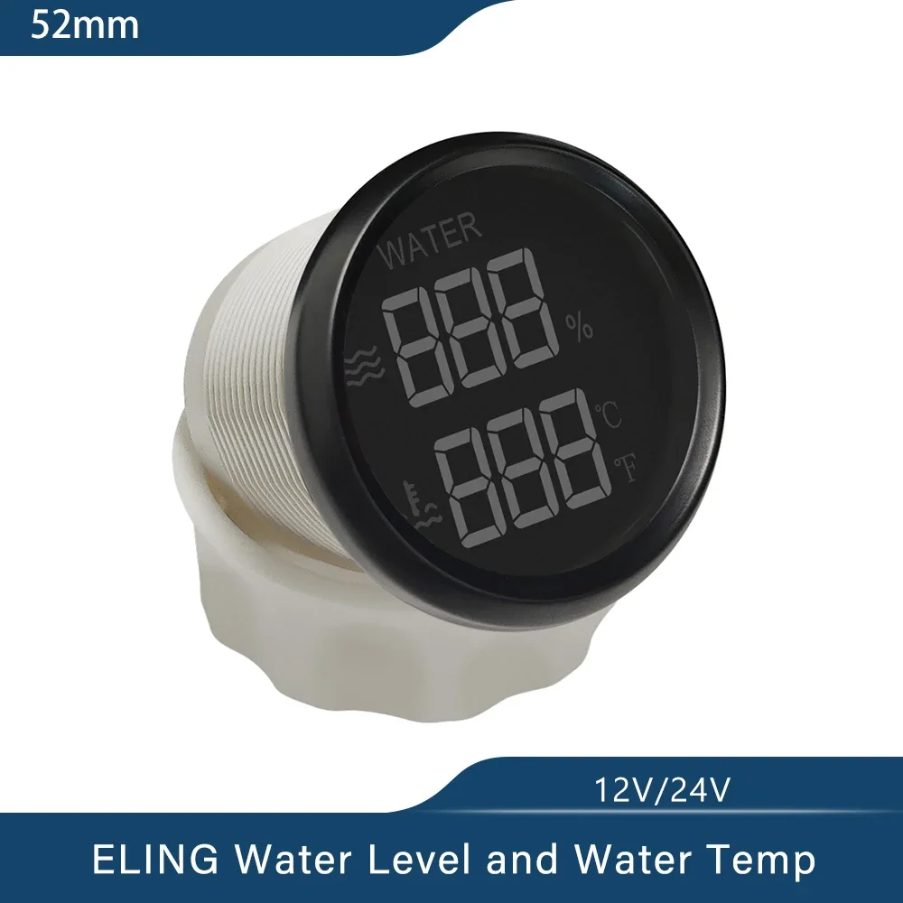 ELING New 52mm 2 in 1 Digital Fuel Level Water Level Water Temp. Holding Tank Level Gauge Voltmeter 9-32V for Car Boat Universal view 4