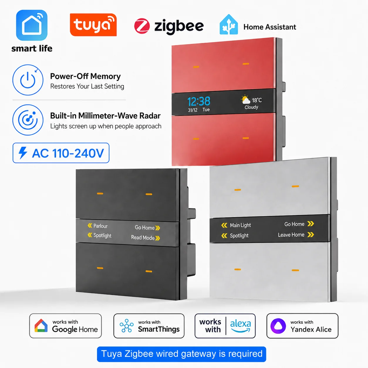 M8-Pro Zigbee Tuya Smart Switch Light Wall App Remote Control Intelligent Display Panel for Home Assistant Wireless System