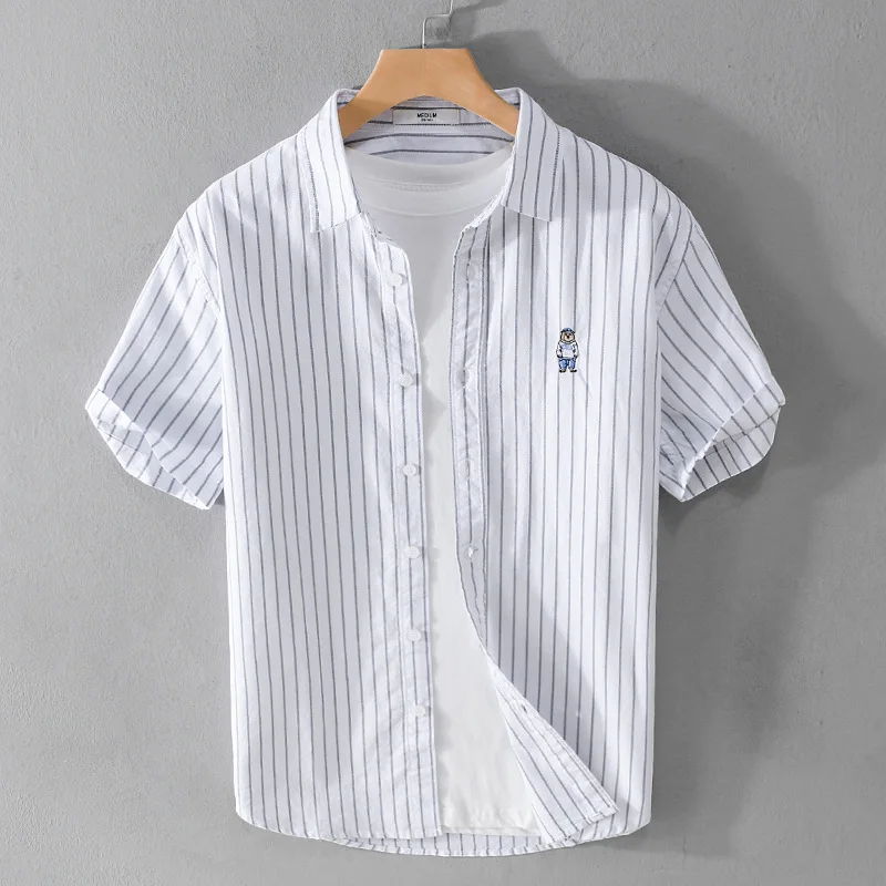 

Мужская повседневная свободная рубашка из чистого хлопка с коротким рукавом, вышивкой в японском стиле, художественная, свободного кроя, для молодежи