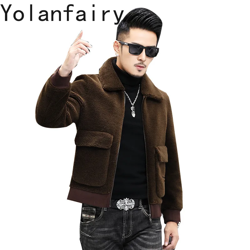 

YOLANFAIRY 100% Real Fur Jacket Men Short Lamb Coats Cotton Filling Casual Clothes Slim Mens Jackets Winter 2025 Куртка Мужская