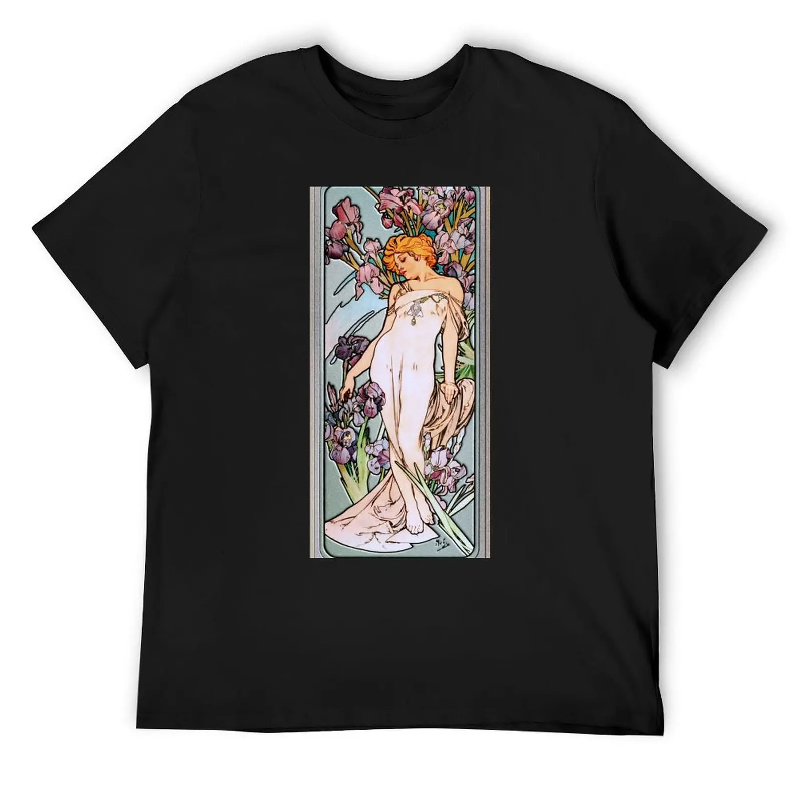 The Iris by Alphonse Mucha Art Nouveau Old Masters Reproductions T-Shirt vintage sublime men t shirts high quality