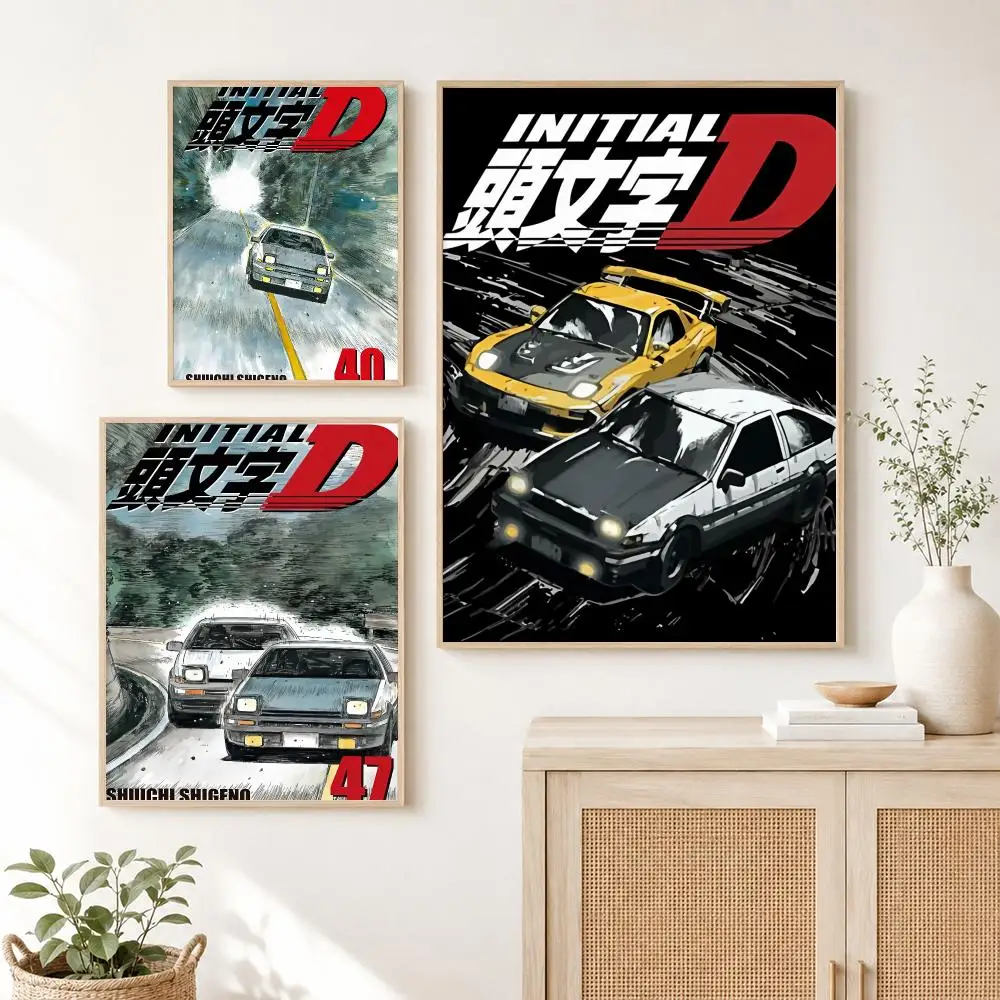 Classic Japanese Racing Anime I-Initial D Classic Poster Self Adhesive Wall Art Decor for Bedroom Living Room Office Home