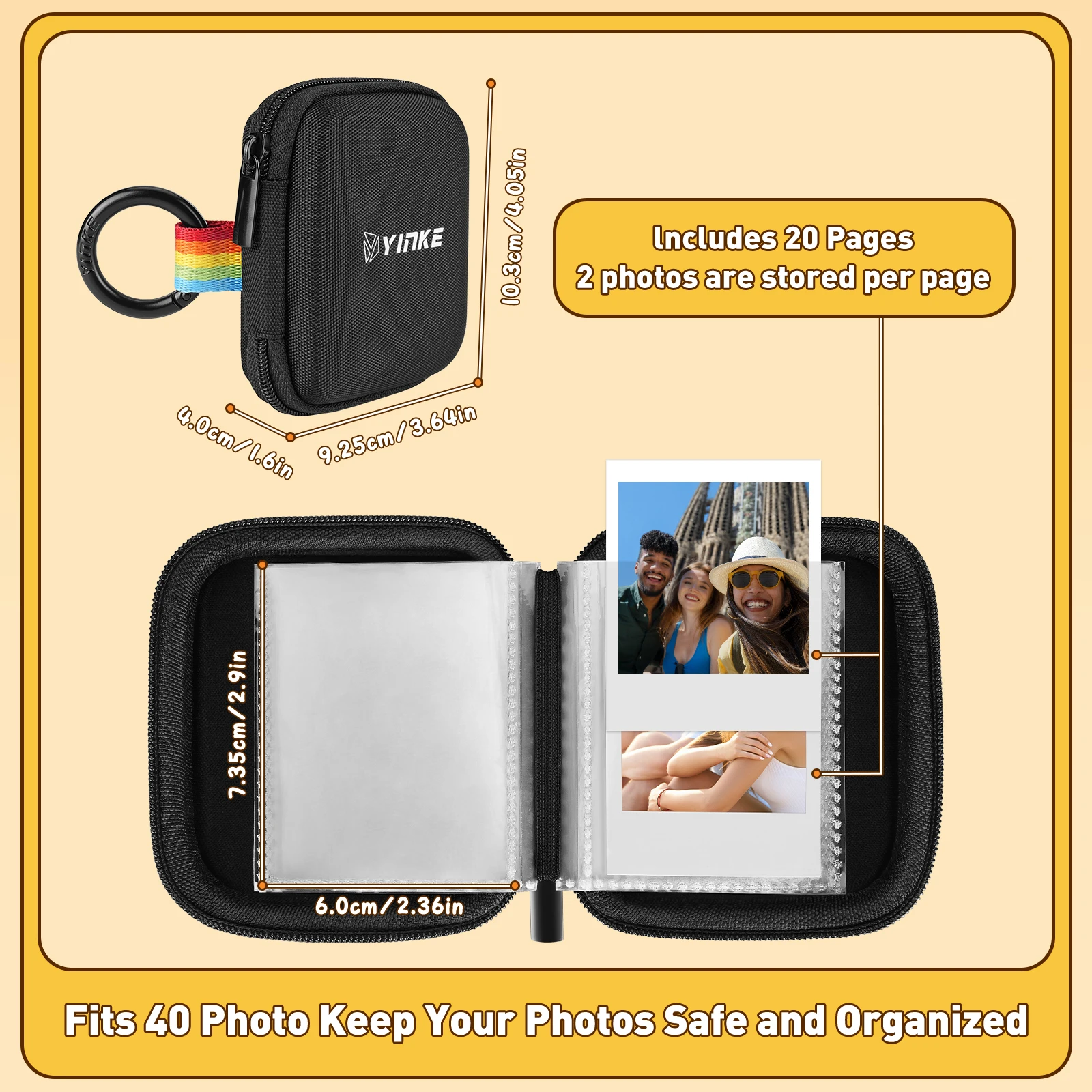 YINKE Pocket Photo Album for Polaroid Go Film/Go Instant Mini Camera Portable Travel Protective Photo Album Case Holds 40 Photos