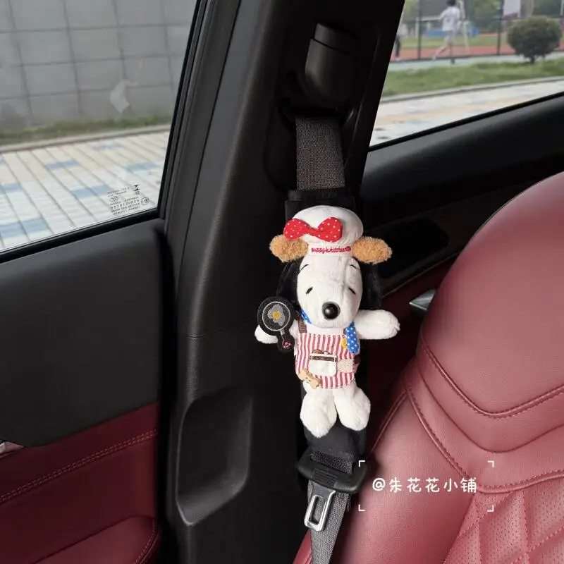 Cute Snoopy Plush Car Seat Belt Shoulder Pad Strap Protector Cover Auto Interior Decor Accessory Gift for Vehicle Enthusiasts