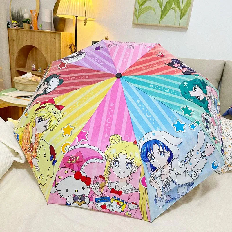 Anime Hello Kitty Umbrella Sanrio Collapsible Umbrella Cartoon Automatic Portable UV Protection Purpose Sunshade Children Gifts