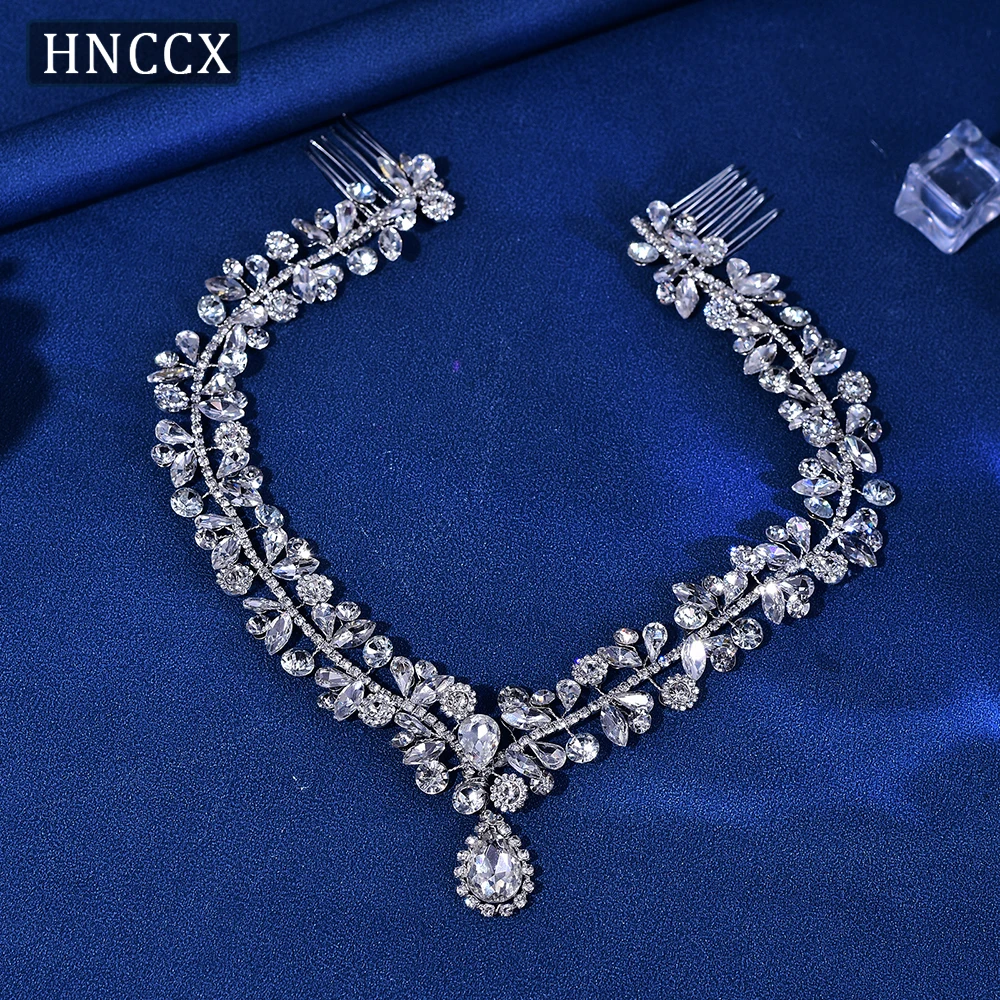 

HNCCX Bridal Hair Accessories Water Drop Rhinestone Forehead Headband With Combs Wedding Head Chain Party Headdress CP470