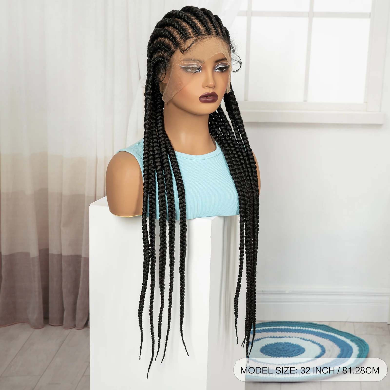32In Full Lace Cornrow Braided Wigs Synthetic Braiding Hair Wigs Knotless Lace Frontal Braids Wig with Baby Hair for Black Women