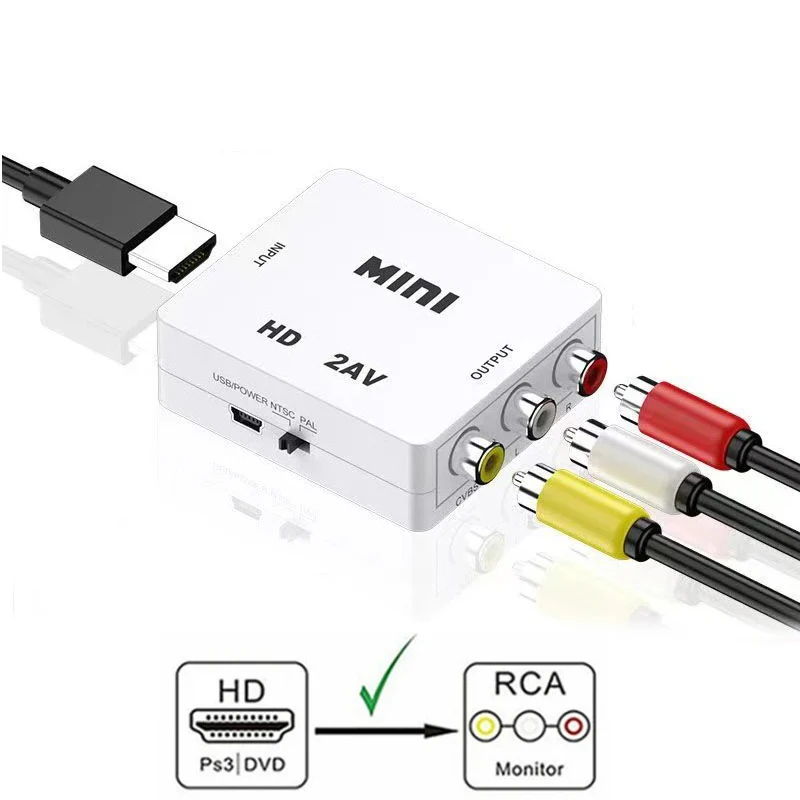 HDMI-متوافق مع محول AV RCA ، RCA ، AV ، CVSB ، LR فيديو ، قشارة مركبة ، محول للكمبيوتر ، HDTV ، جهاز عرض