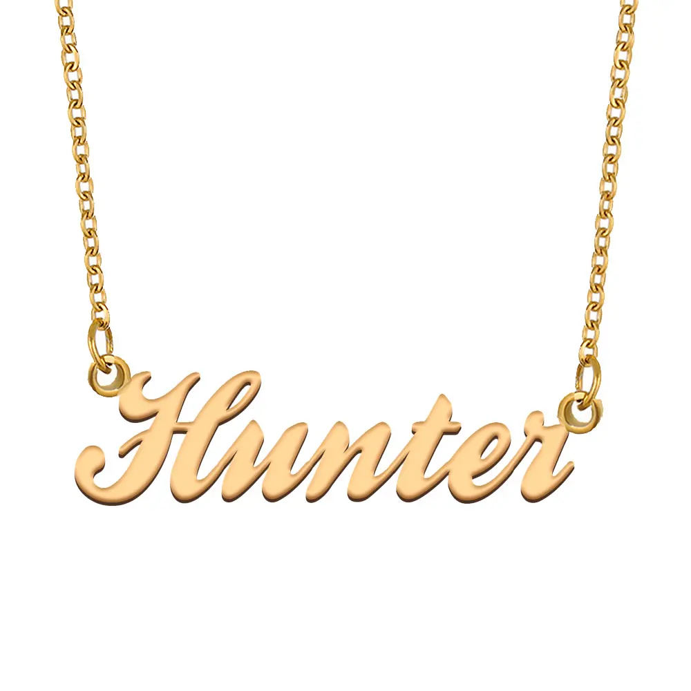 Hunter Name Necklace for Women Stainless Steel Jewelry Gold Plated Nameplate Pendant Femme Mothers Girlfriend Gift