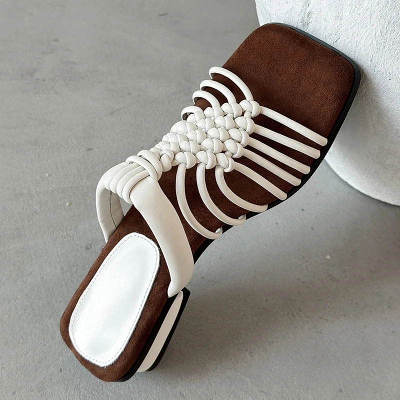 

AIYUQI 2026 New Women's Slippers Shoe Handmade Woven Square Toe Women Slippers Plus Size Roman Fashion Summer female Shoes