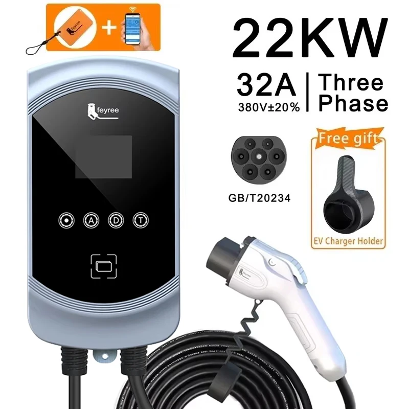 Feyree EV Charger3Phase Fast Charging EVSE Wallbox  GB/T Socket 22KW 11KW 32A 7KW 1Phase Smart WIFI APP Control for Electric Car