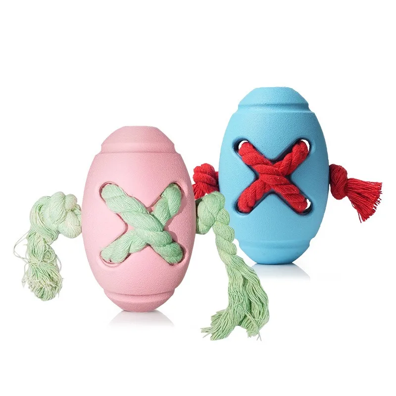 

Dog Chew Toy Rubber Rope Treat Dispensing Football for Medium Dogs Interactive Training Puzzle Toy Teeth Cleaning Stress Relief