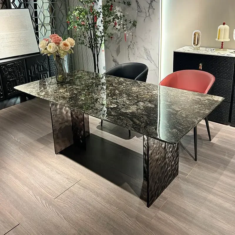 4Luxury stone suspended long dining table Italian light luxury acrylic foot living room household dining table