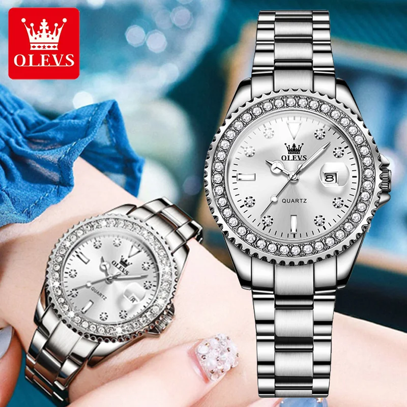 OLEVS Original Diamond Dial Quartz Watch for Women Fashion Elegant Ladies Watches Stainless Steel Waterproof Women\'s Wristwatch