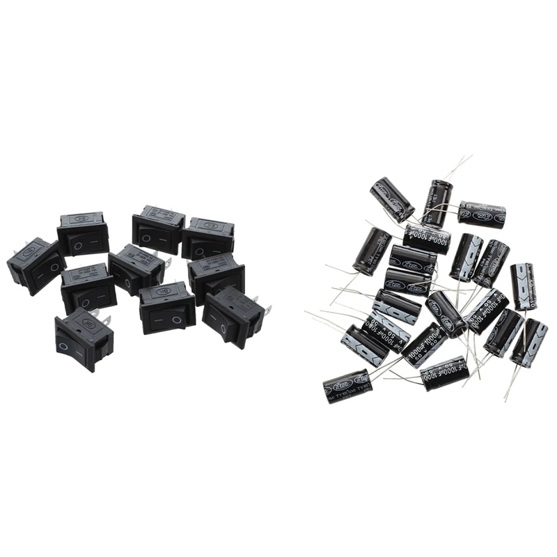 

20 Pcs 1000UF 50V 13X25mm Aluminum Electrolytic Capacitors Black With 10 Pcs SPST Mini Black 2 Pin Rocker Switch