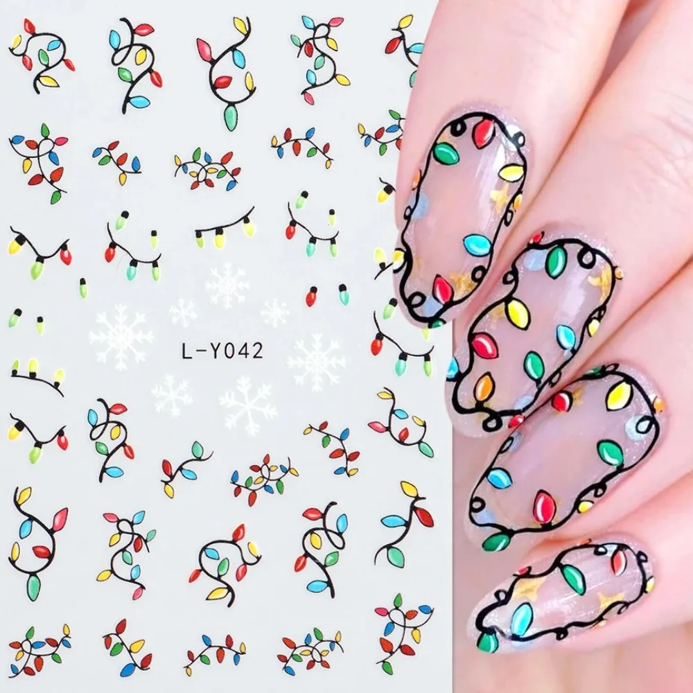 Lanternas luminosas natal arte do prego adesivos lâmpadas coloridas árvore de natal homem de gengibre floco de neve decoração do prego diy