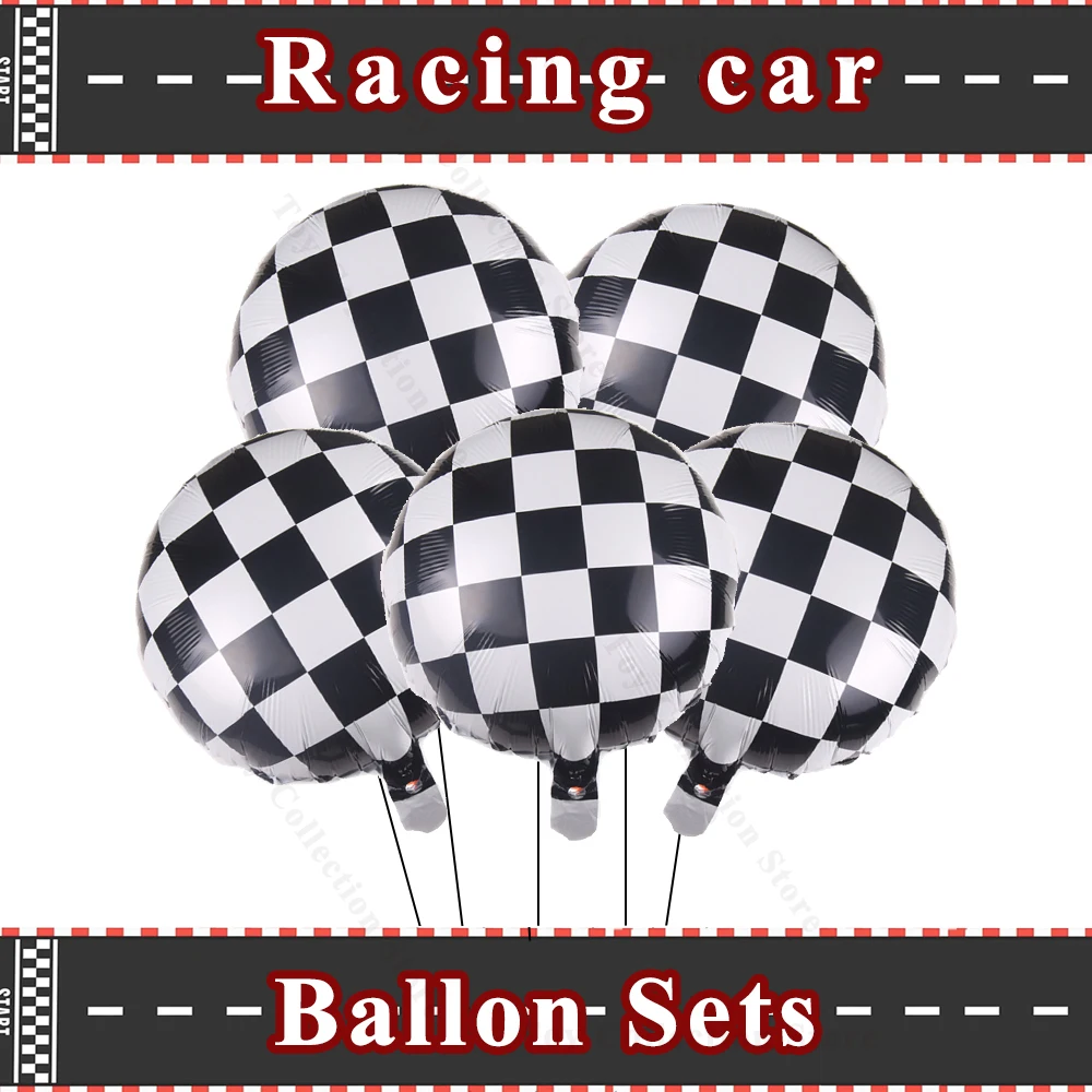 Racing Car 18in Foil Ballon Party Supplies Black White Checkered Car Wheel Children Birthday DIY Gifts Party Decoration Festivel