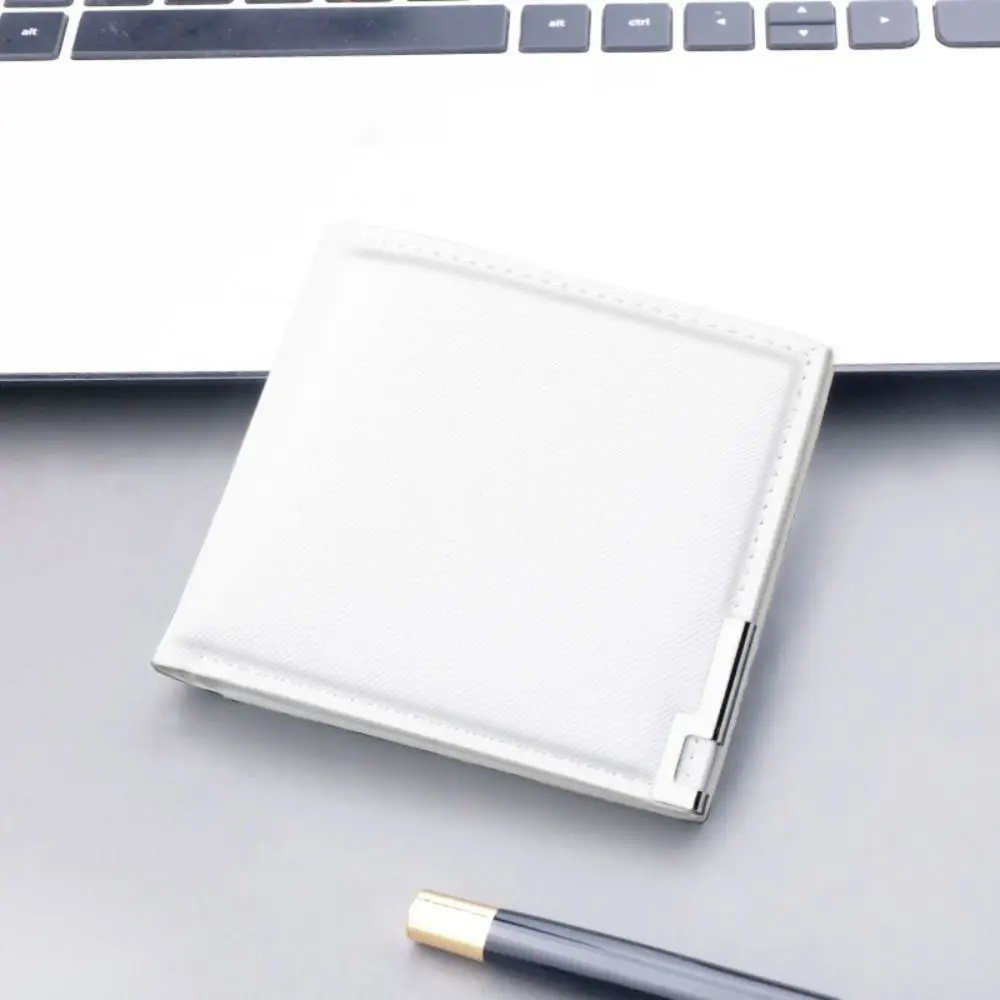 Minimalist PU Leather Men's Short Wallet Two-fold Black White Multiple Pockets Large Capacity Retro Coin Purse Men Women